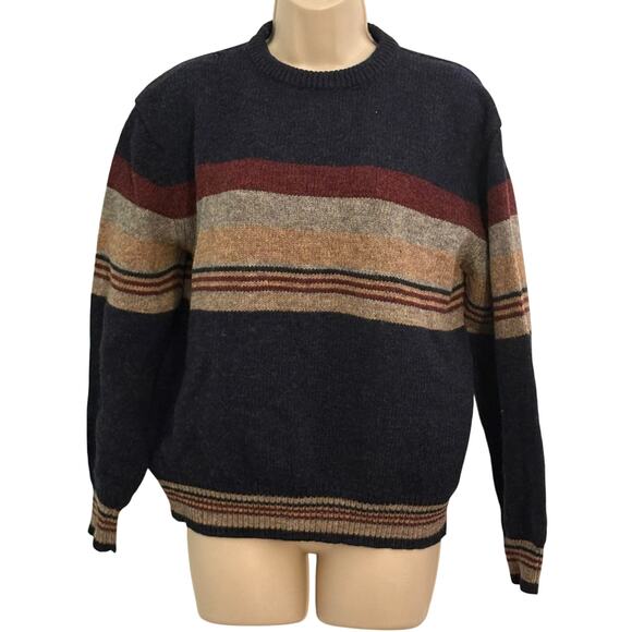 Vintage Italian 100% Shetland Wool Striped Sweater. Size Men's Medium - Picture 1 of 8